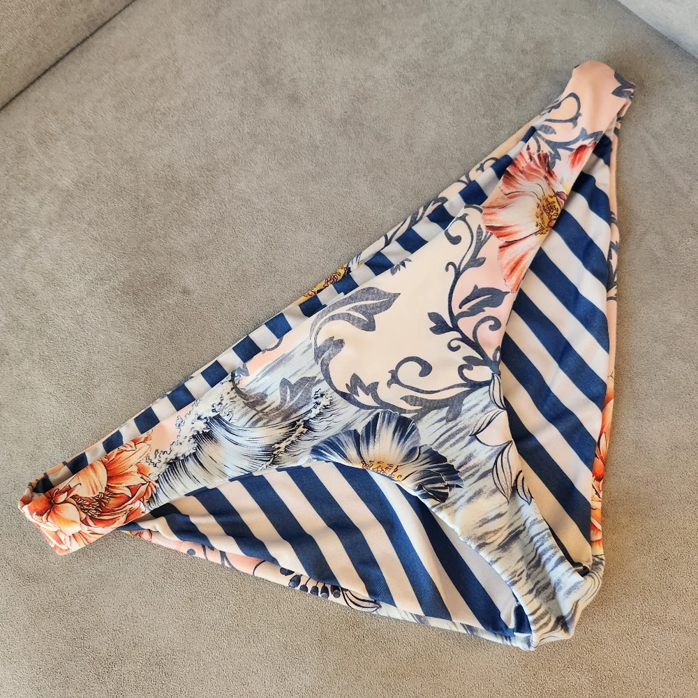 Agua Bendita bikini bottom XL stripes floral Audrey reversible swimsuit new $120